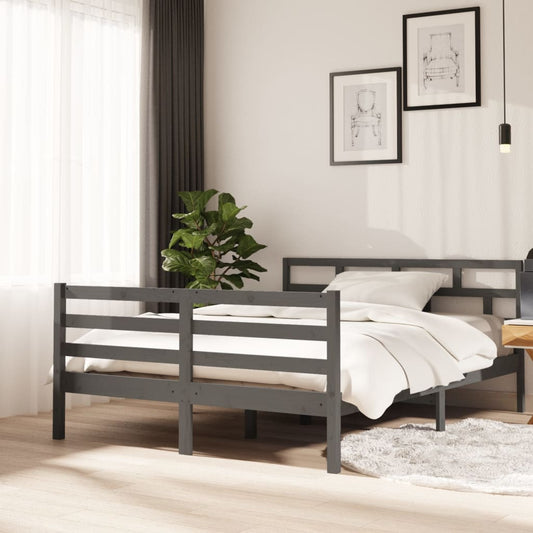 vidaXL Bed Frame Grey Solid Wood Pine 140x190 cm