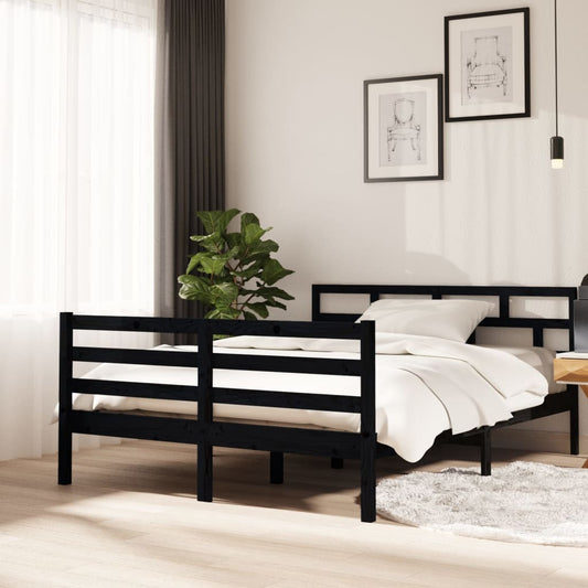 vidaXL Bed Frame Black Solid Wood Pine 140x190 cm