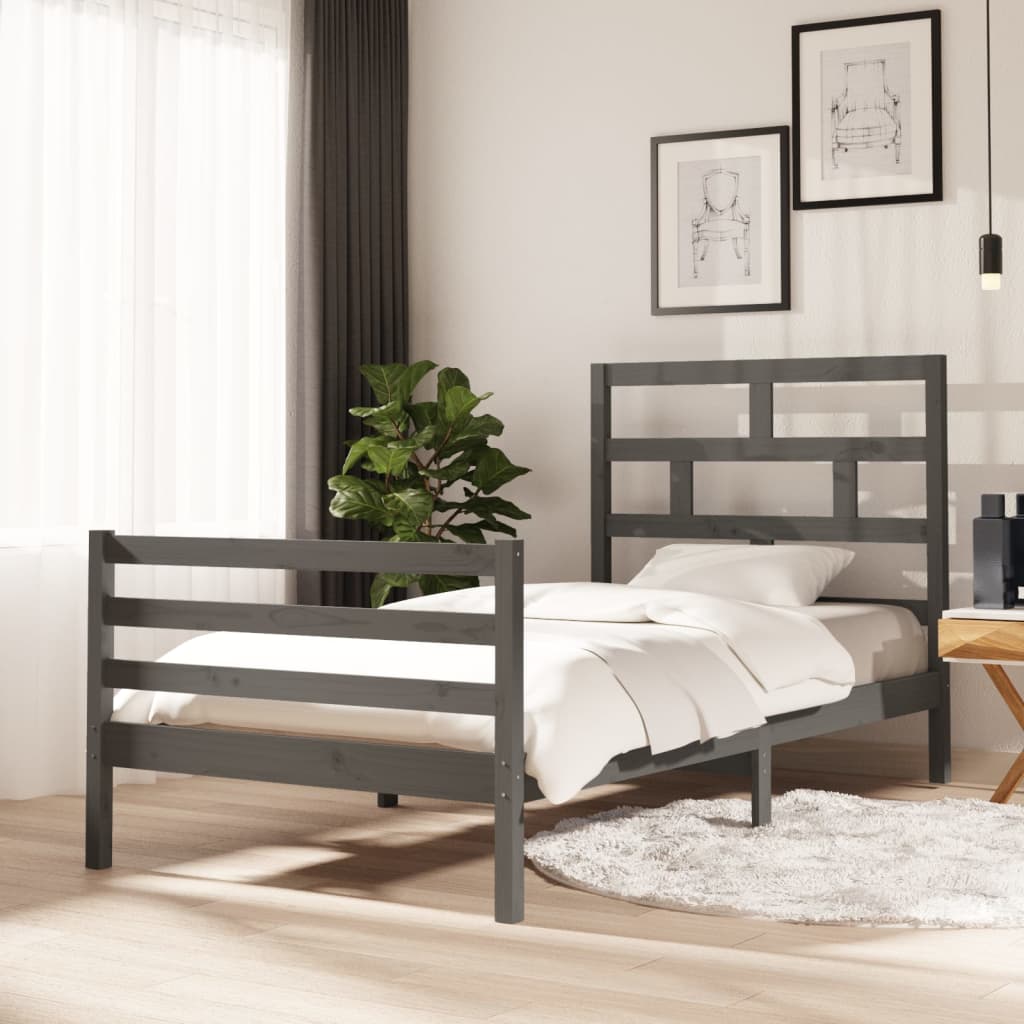vidaXL Bed Frame Grey Solid Wood Pine 100x200 cm