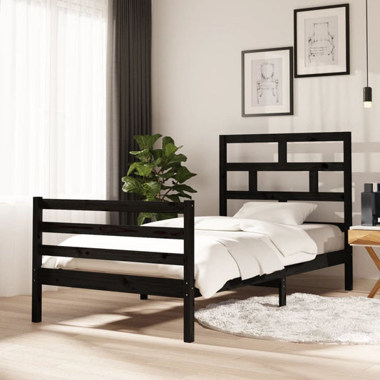 vidaXL Bed Frame Black Solid Wood Pine 100x200 cm