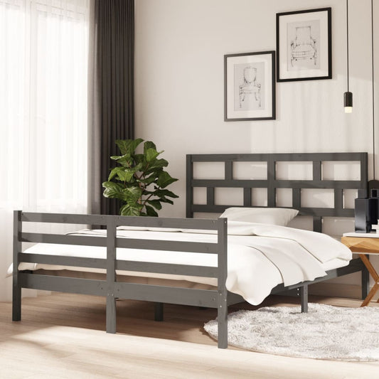 vidaXL Bed Frame Grey Solid Wood 150x200 cm King Size