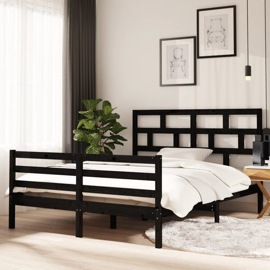 vidaXL Bed Frame Black Solid Wood 150x200 cm King Size