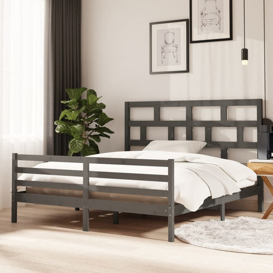 vidaXL Bed Frame Grey Solid Wood 180x200 cm Super King Size
