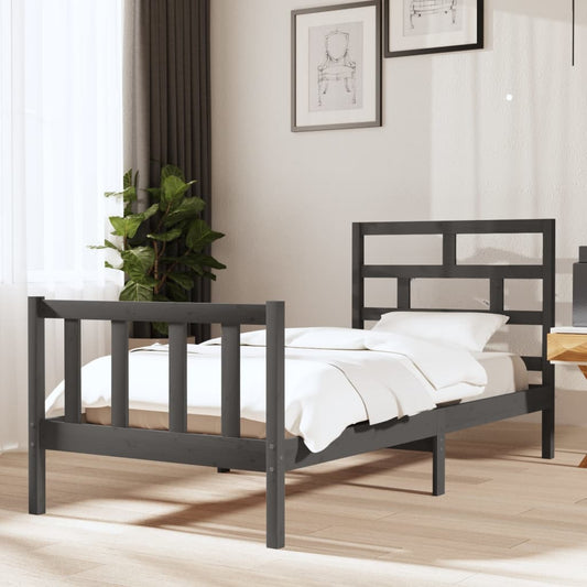 vidaXL Bed Frame Grey Solid Wood Pine 90x190 cm Single