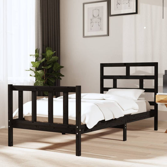 vidaXL Bed Frame Black Solid Wood Pine 90x190 cm Single