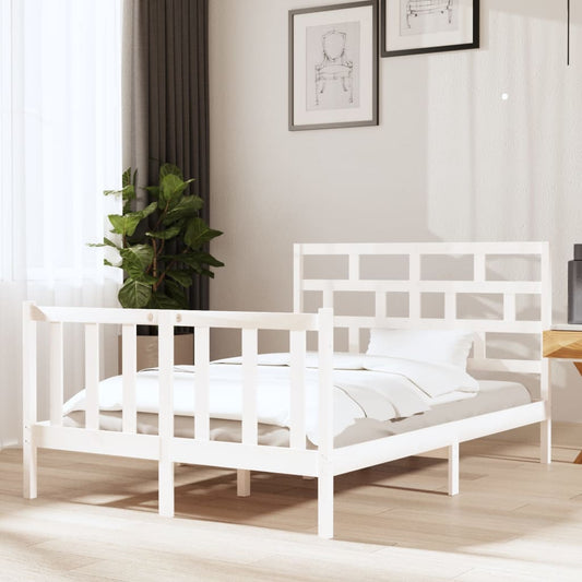 vidaXL Bed Frame White Solid Wood Pine 135x190 cm Double