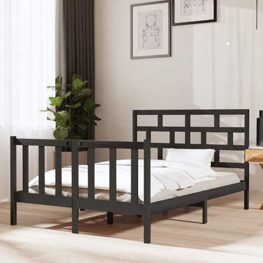 vidaXL Bed Frame Grey Solid Wood Pine 140x190 cm