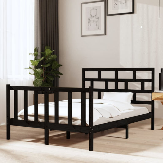vidaXL Bed Frame Black Solid Wood Pine 140x190 cm