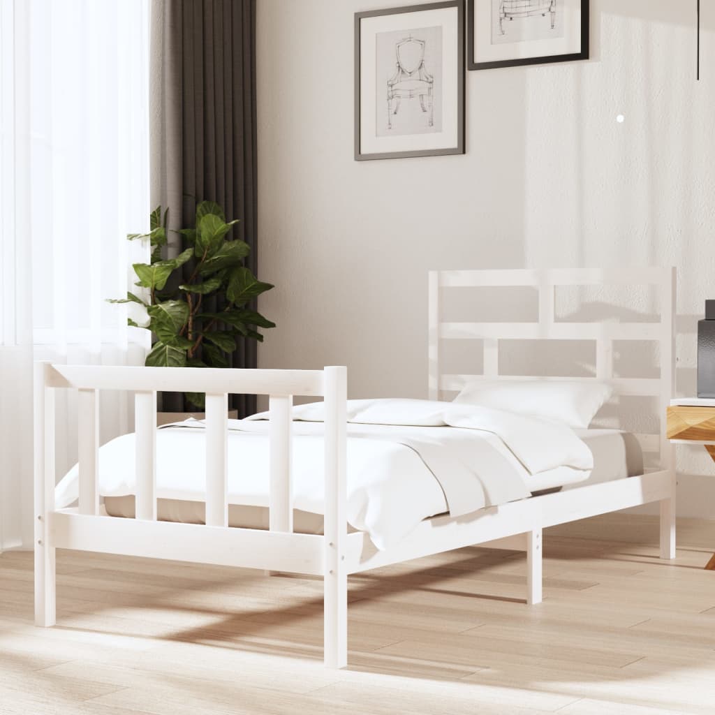 vidaXL Bed Frame White Solid Wood Pine 90x200 cm