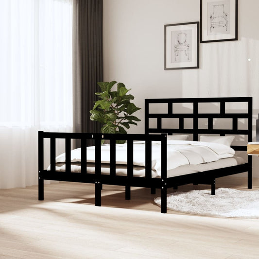 vidaXL Bed Frame Black Solid Wood Pine 150x200 cm King Size