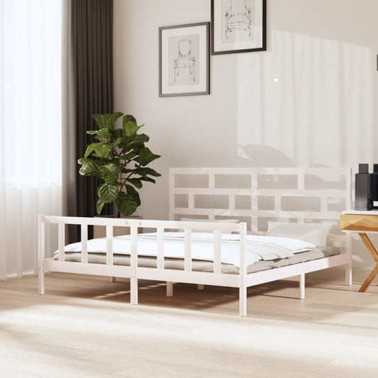 vidaXL Bed Frame White Solid Wood Pine 180x200 cm Super King Size