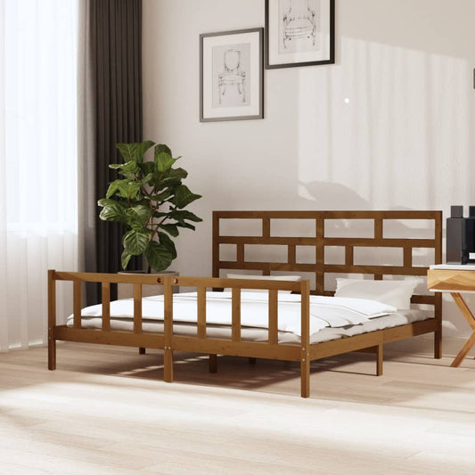 vidaXL Bed Frame Honey Brown Solid Wood Pine 180x200 cm Super King Size