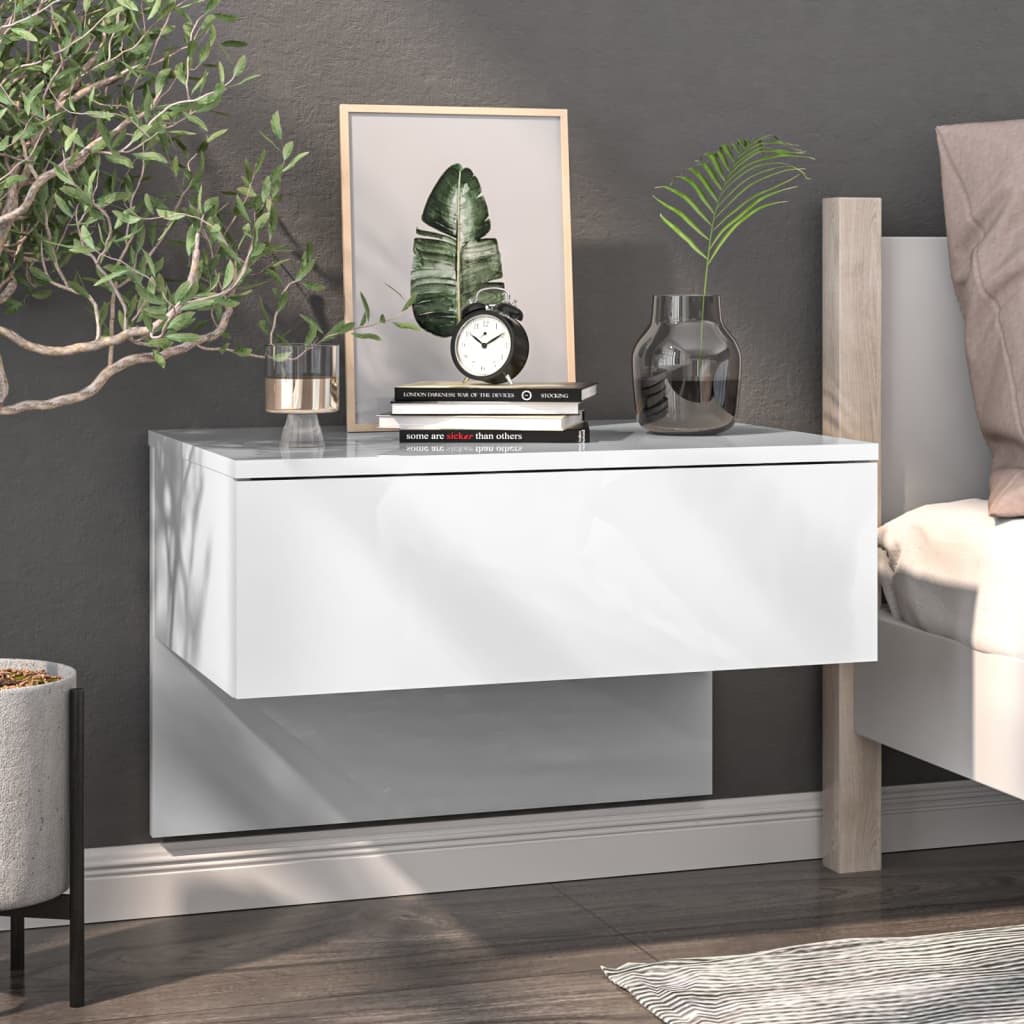 vidaXL Wall-mounted Bedside Cabinet High Gloss White