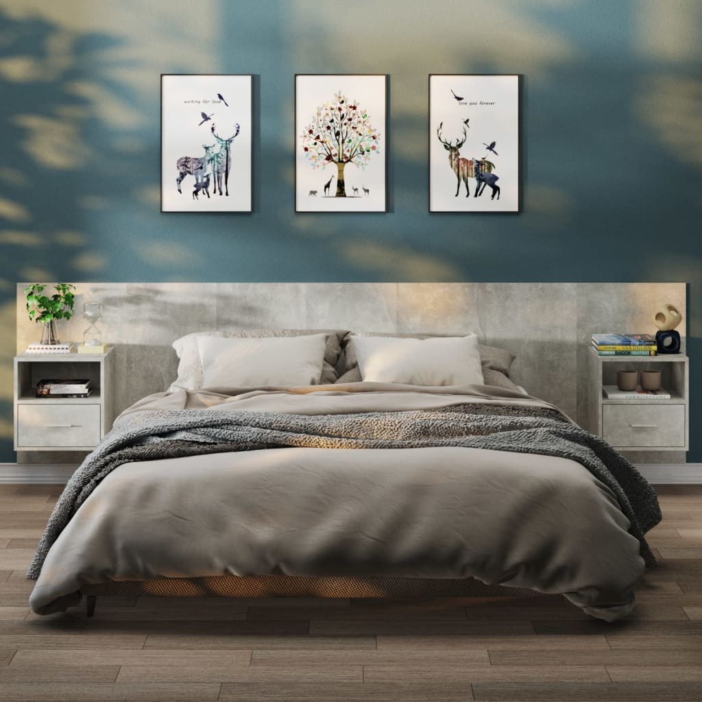 vidaXL Wall-mounted Bedside Cabinets 2 pcs Concrete Grey