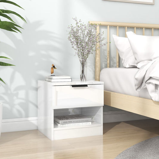 vidaXL Bedside Cabinet High Gloss White Engineered Wood