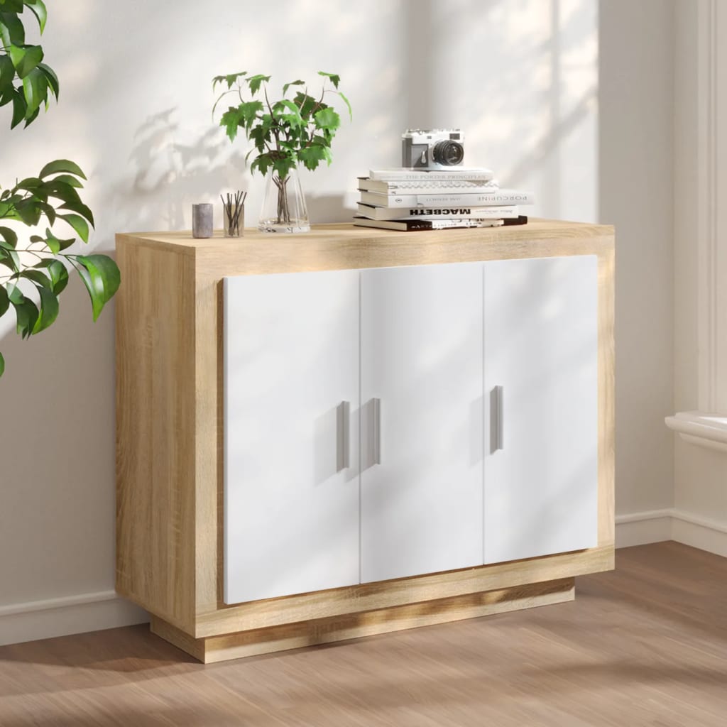 vidaXL Sideboard White and Sonoma Oak 92x35x75 cm Engineered Wood