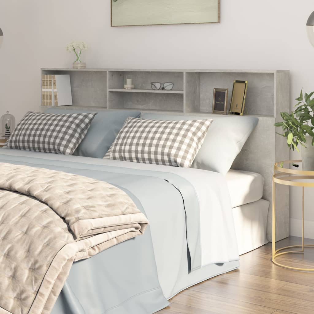 vidaXL Headboard Cabinet Concrete Grey 200x19x103.5 cm