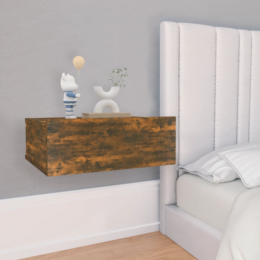 vidaXL Floating Nightstands 2 pcs Smoked Oak 40x30x15cm Engineered Wood