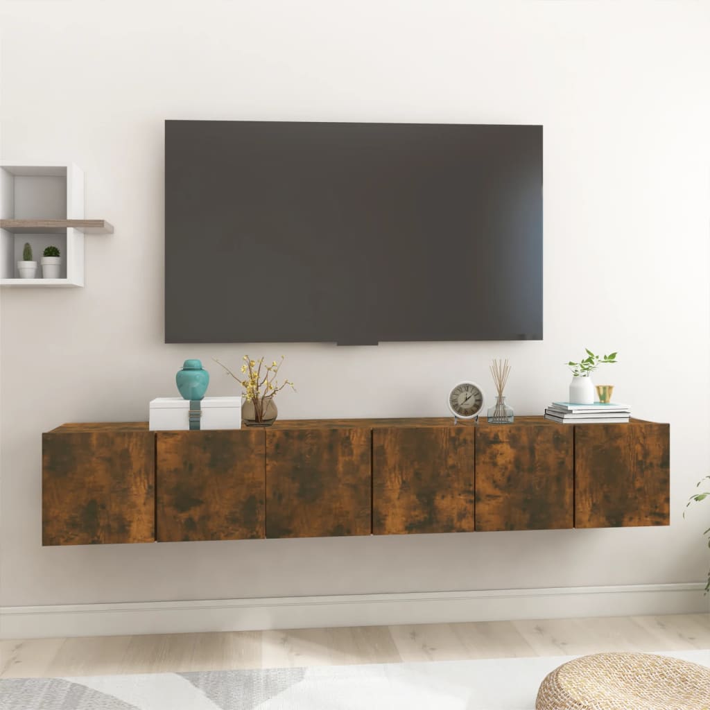 vidaXL Hanging TV Cabinets 3 pcs Smoked Oak 60x30x30 cm