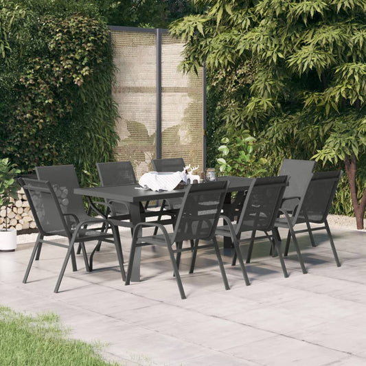 vidaXL 9 Piece Garden Dining Set Grey and Black