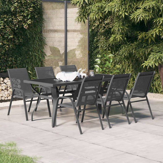 vidaXL 7 Piece Garden Dining Set Grey and Black