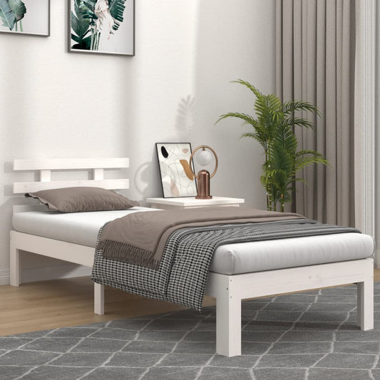 vidaXL Bed Frame White Solid Wood 75x190 cm Small Single
