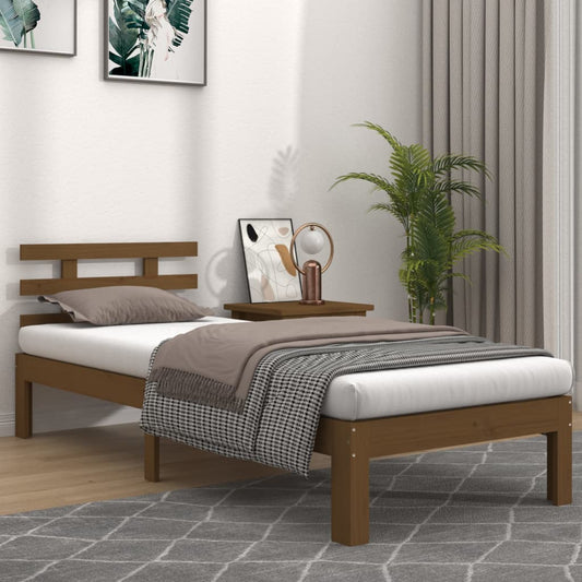 vidaXL Bed Frame Honey Brown Solid Wood 75x190 cm Small Single