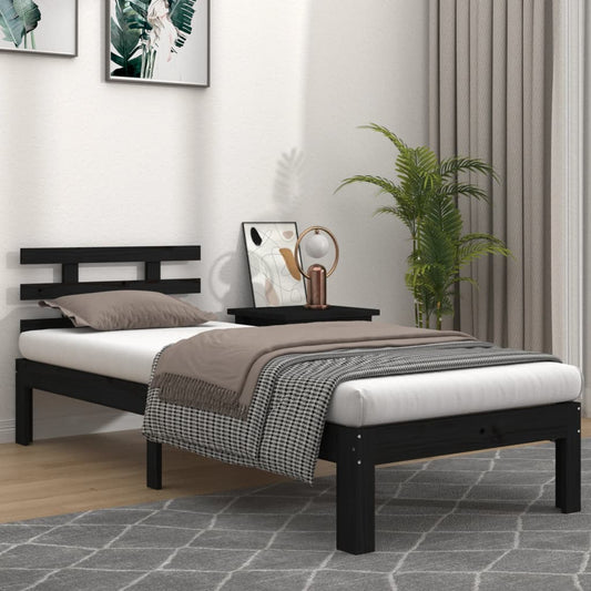 vidaXL Bed Frame Black Solid Wood 75x190 cm Small Single
