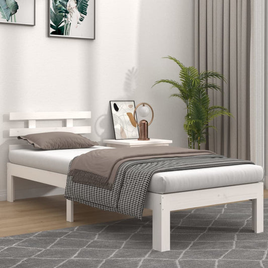 vidaXL Bed Frame White Solid Wood 90x190 cm Single