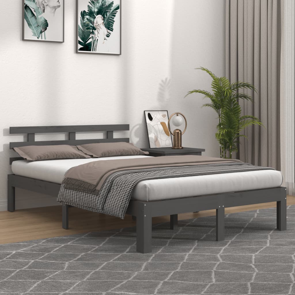 vidaXL Bed Frame Grey Solid Wood 120x190 cm Small Double