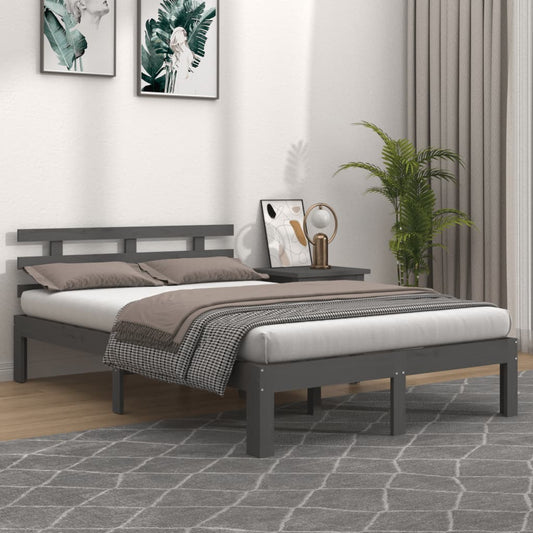 vidaXL Bed Frame Grey Solid Wood 120x190 cm Small Double