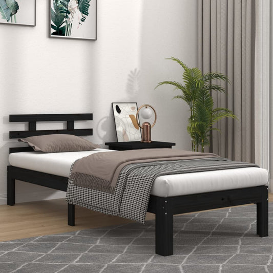 vidaXL Bed Frame Black Solid Wood 100x200 cm