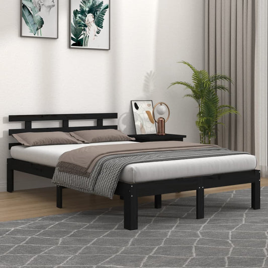 vidaXL Bed Frame Black Solid Wood 140x200 cm