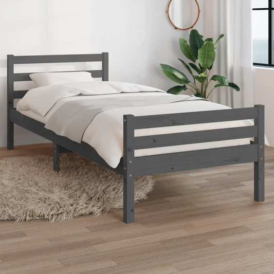 vidaXL Bed Frame Grey Solid Wood 75x190 cm Small Single