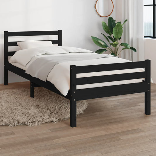 vidaXL Bed Frame Black Solid Wood 90x190 cm Single
