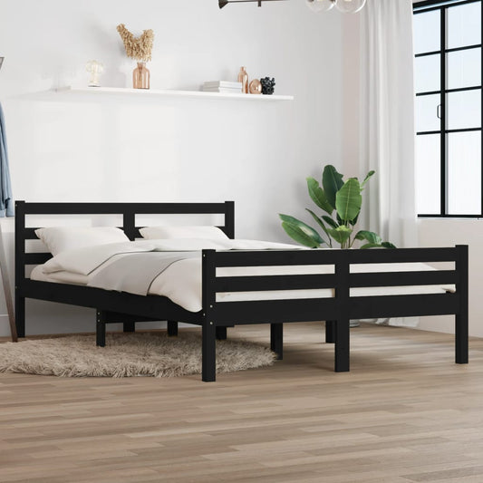 vidaXL Bed Frame Black Solid Wood 120x190 cm Small Double