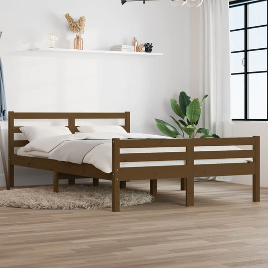 vidaXL Bed Frame Honey Brown Solid Wood 135x190 cm Double