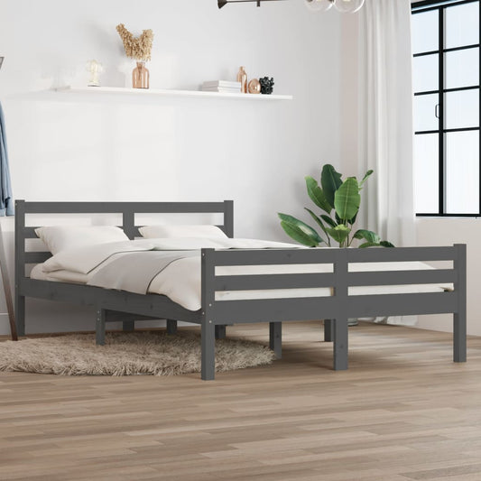 vidaXL Bed Frame Grey Solid Wood 140x190 cm