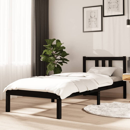 vidaXL Bed Frame Black Solid Wood 75x190 cm Small Single