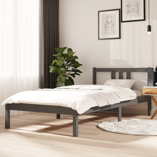 vidaXL Bed Frame Grey Solid Wood 90x190 cm Single
