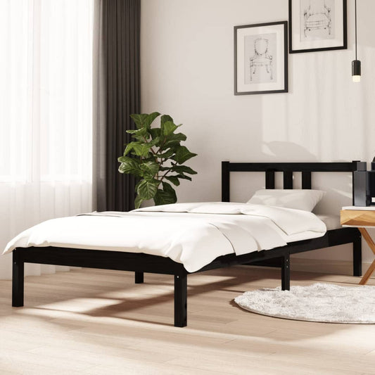 vidaXL Bed Frame Black Solid Wood 90x190 cm Single