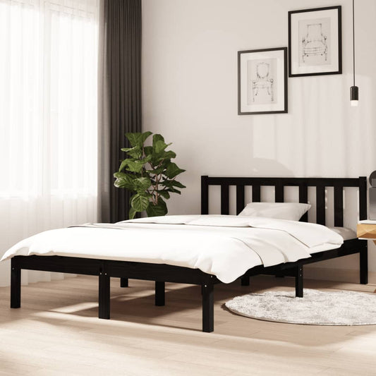 vidaXL Bed Frame Black Solid Wood 120x190 cm Small Double