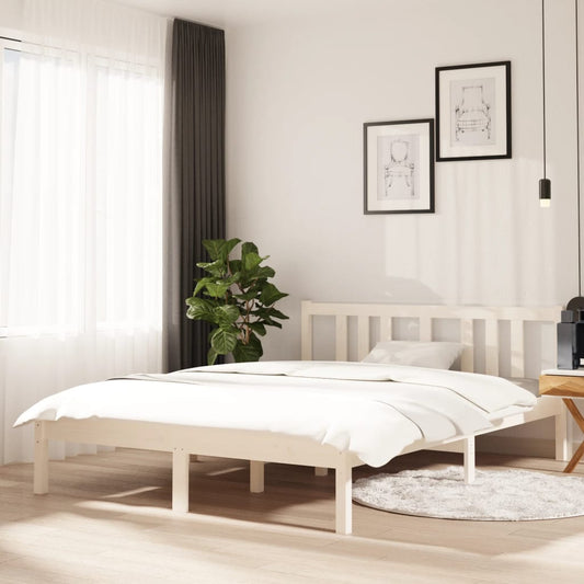 vidaXL Bed Frame White Solid Wood 135x190 cm Double