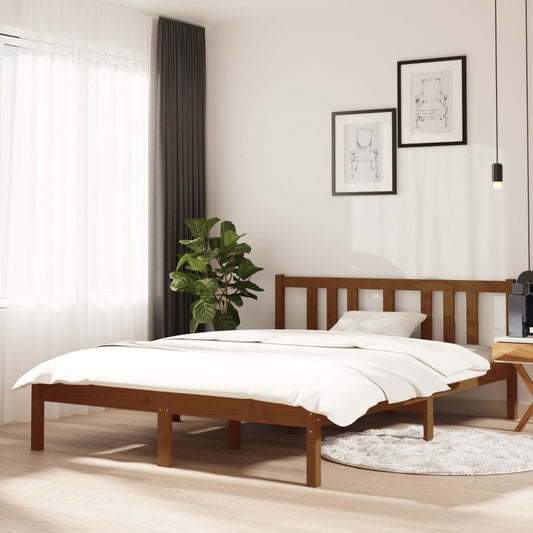 vidaXL Bed Frame Honey Brown Solid Wood 135x190 cm Double