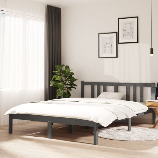 vidaXL Bed Frame Grey Solid Wood 140x190 cm