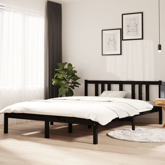 vidaXL Bed Frame Black Solid Wood 140x200 cm