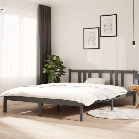 vidaXL Bed Frame Grey Solid Wood 150x200 cm King Size