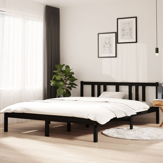 vidaXL Bed Frame Black Solid Wood 150x200 cm King Size