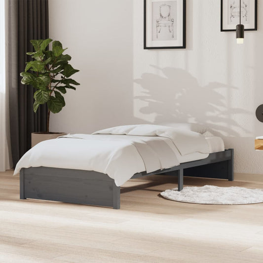 vidaXL Bed Frame Grey Solid Wood 90x190 cm Single