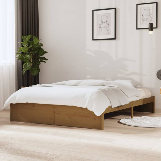 vidaXL Bed Frame Honey Brown Solid Wood 135x190 cm Double